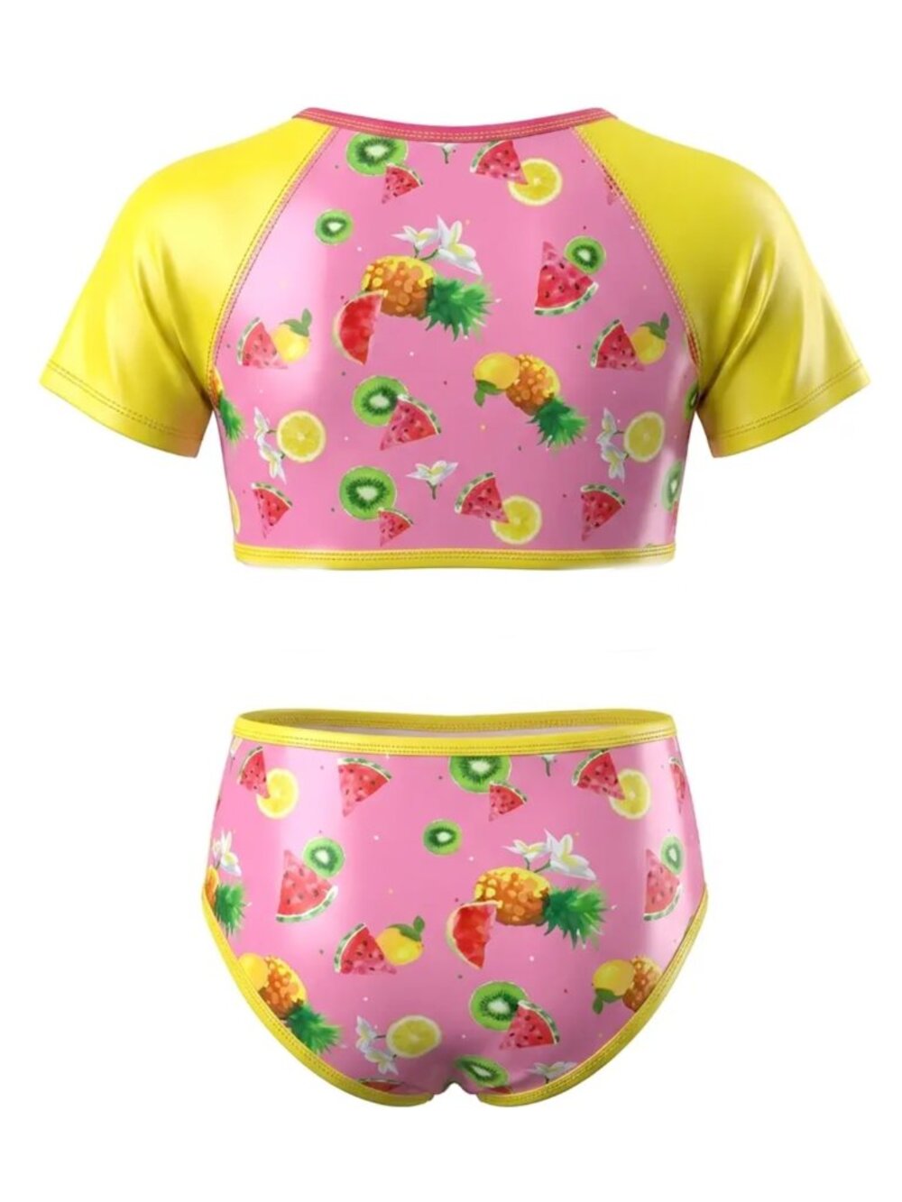 Jantzen Girls Swimsuit Pink Lime Bikini 2-Pc Swim Set UPF 50+ Short Sleeve NEW - Picture 4 of 7